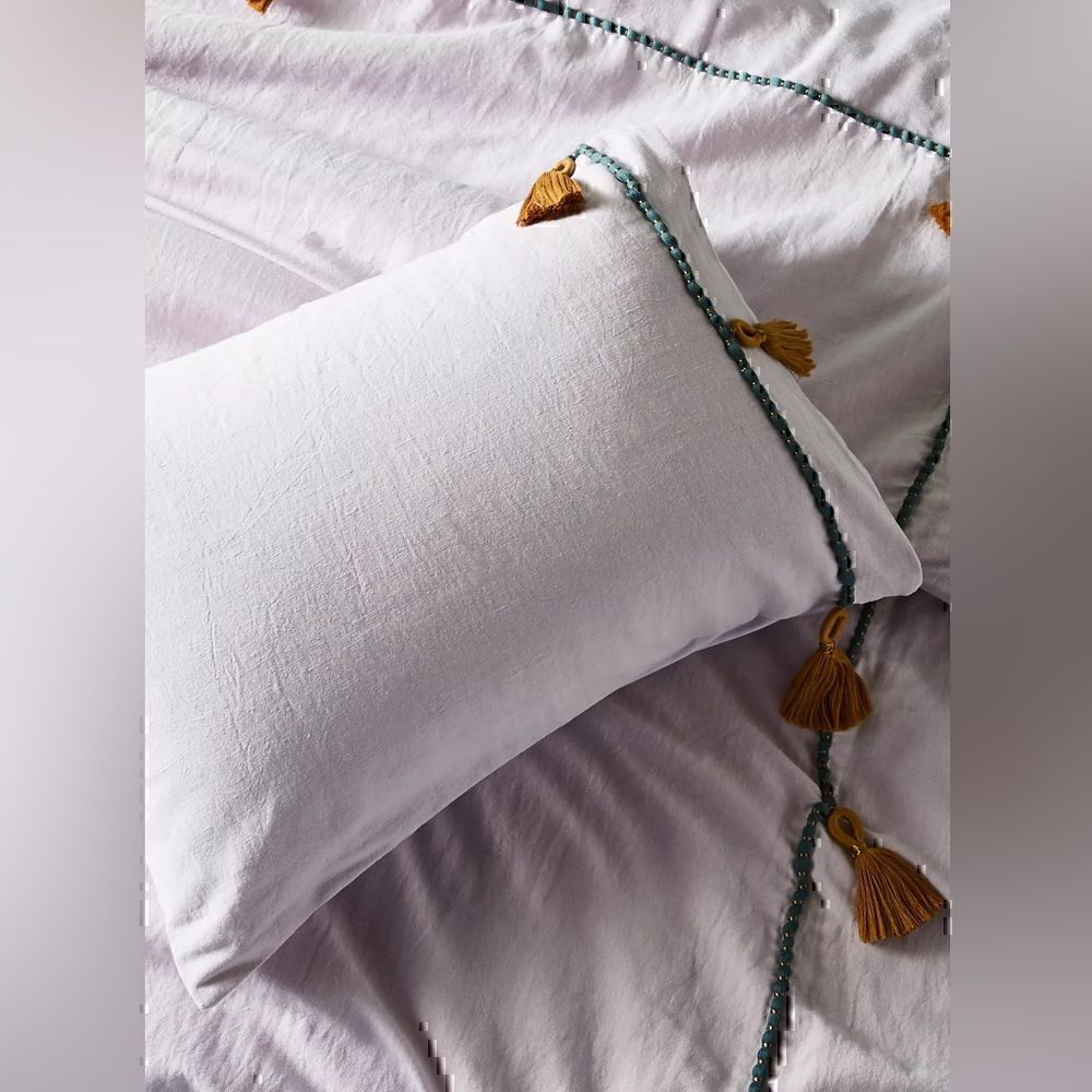 Anthropologie Tasseled Border Pillow Shams Set Of 2 King Lilac New 20" x 36”